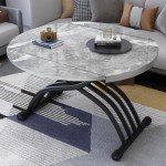 Круглый стол трансформер со столешницей мраморной расцветки серого цвета