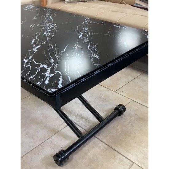 Стеклянный стол трансформер, мраморной расцветки, длина 120 см