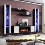 Стенка навесная FLY M2 с биокамином и подсветкой - Black / White