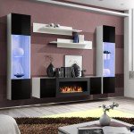 Стенка навесная FLY M3 с биокамином и подсветкой - White / Black