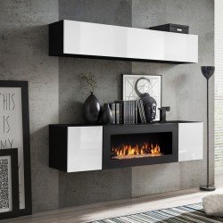 Стенка навесная FLY N1 с биокамином - Black / White Стенка навесная FLY N1 с биокамином - Black / White