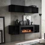 Стенка навесная FLY N1 с биокамином - Black