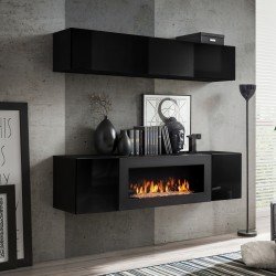 Стенка навесная FLY N1 с биокамином - Black Стенка навесная FLY N1 с биокамином - Black