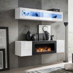 Стенка навесная FLY N2 с биокамином и подсветкой - White