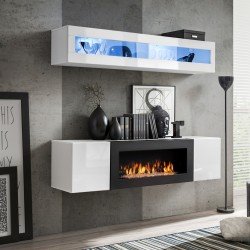 Стенка навесная FLY N2 с биокамином и подсветкой - White Стенка навесная FLY N2 с биокамином и подсветкой - White