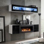 Стенка навесная FLY N2 с биокамином и подсветкой - White / Black