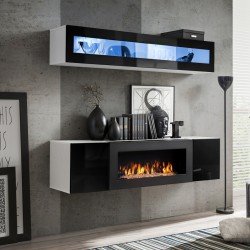 Стенка навесная FLY N2 с биокамином и подсветкой - White / Black Стенка навесная FLY N2 с биокамином и подсветкой - White / Black