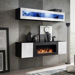 Стенка навесная FLY N2 с биокамином и подсветкой - Black / White Стенка навесная FLY N2 с биокамином и подсветкой - Black / White