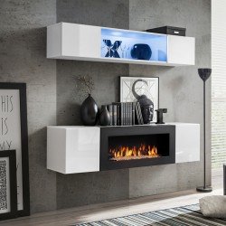 Стенка навесная FLY N3 с биокамином и подсветкой - White Стенка навесная FLY N3 с биокамином и подсветкой - White