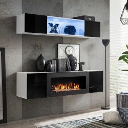 Стенка навесная FLY N3 с биокамином и подсветкой - White / Black Стенка навесная FLY N3 с биокамином и подсветкой - White / Black