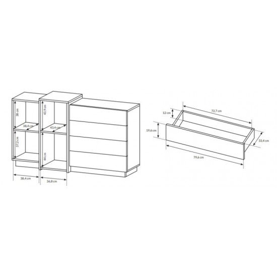 Комод 3D (F) белого цвета с деревянными вставками